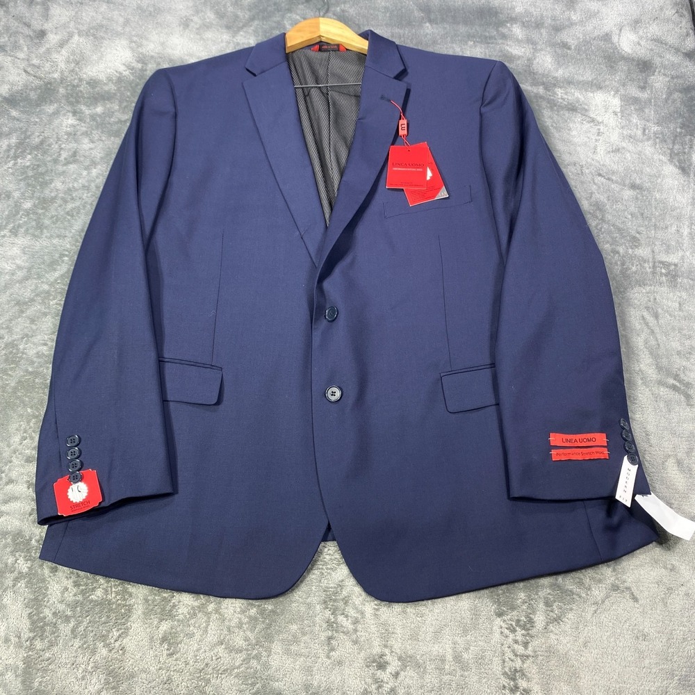 Linea Uomo Men Performance Blazer 52R Navy Blue Wool Blend Sport Coat Jacket NEW